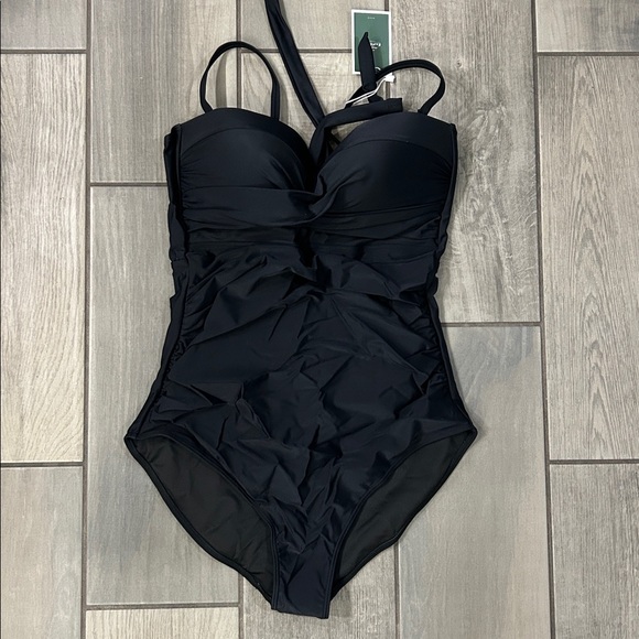 One Piece Push-Up Swimsuit Black Medium With Bandeau Twist wrap front & Cutout - Picture 6 of 8